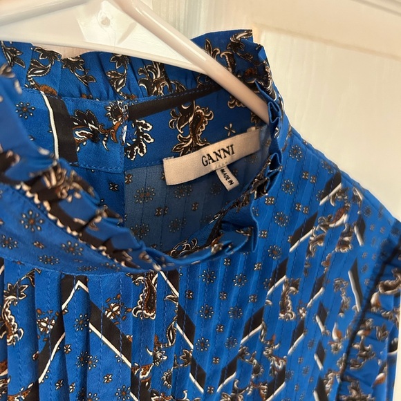 Ganni Cloverdale 100% Silk Women’s Blouse Blue and Black EU 36 US Size 4 - Picture 4 of 15